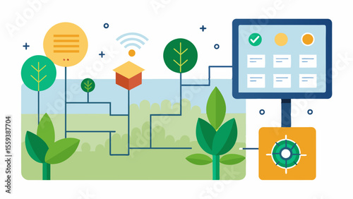 An AIbased crop rotation planner suggests the optimal rotation of crops based on soil analysis and historical data minimizing yield loss and improving soil health.. Vector illustration