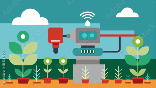 A smart fertilizer system that utilizes AI predictions to dispense the exact amount and type of nutrients needed for optimal crop growth.. Vector illustration