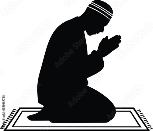 Muslim man praying on jay namaz silhouette