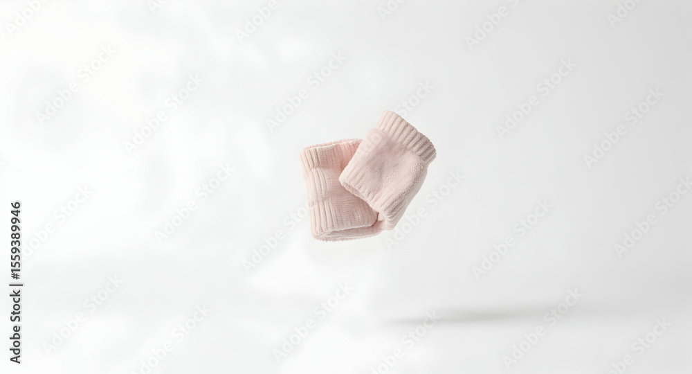 Pink Baby Socks Floating on White Background Soft Warm Child Footwear Pink Baby Socks Floating on White Background Soft Warm Child Footwear