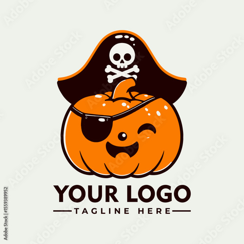A cheerful pumpkin character, adorned in pirate attire, winks playfully.