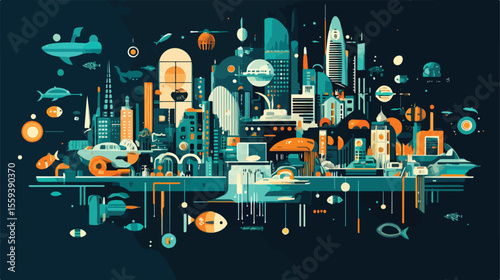 Financial Technology Business Flat Vector Illustration Center