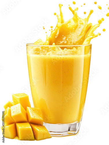 Thick mango smoothie splash isolated on transparent background

