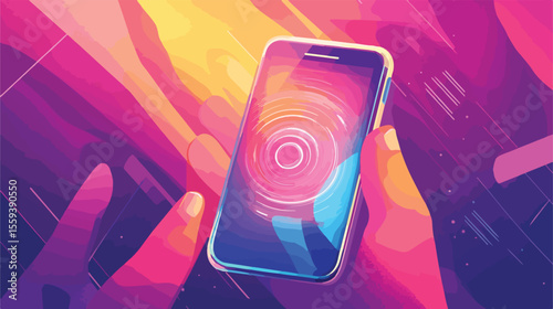 Fingerprint Scanning to Mobile Phone Vector Illustration
