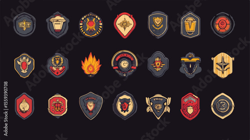 Professional Firefighter Badge Icons Flat Vector Illustration