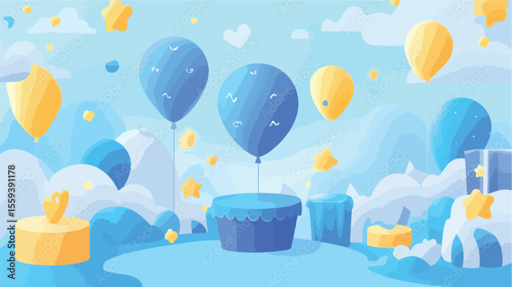 Naklejka premium Blue Balloon First Birthday Flat Vector Illustration