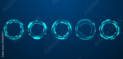 Set blue circle futuristic frame vector editable	