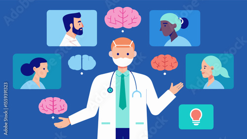 The doctor discussed the different types of brain scans and their uses in diagnosis and treatment. He showed examples of previous patients scans to illustrate the different types. Vector illustration