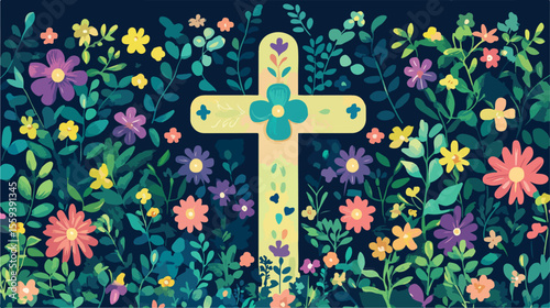 Elegant First Holy Communion Cross Floral Decoration Flat Lay