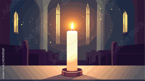 First Communion Light Candle Flat Vector Illustration