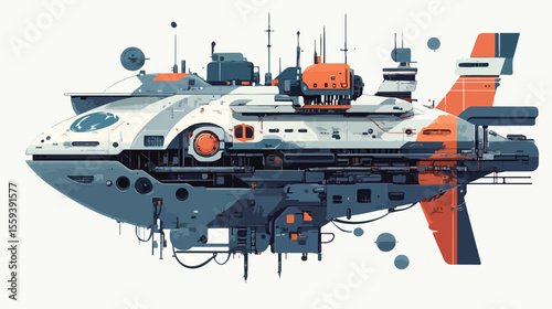 Flat Vector Illustration of Fish Ship Vehicle