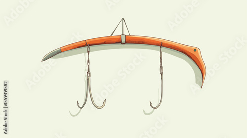 Fisher Equipment Hook with Fish - Vector Illustration