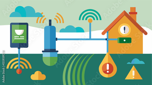 An alert system that notifies farmers of potential leaks or malfunctions in irrigation systems to prevent water wastage.. Vector illustration