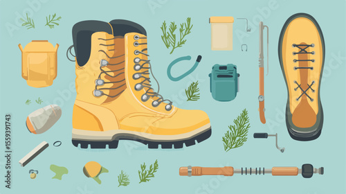 Professional Fishing Boots Equipment Vector Illustration