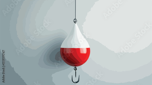 Red and White Bobber with Fishing Hook Attached