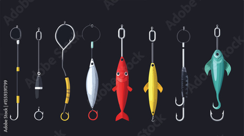 Fishing Hook Combine with Fish Flat Vector Illustration