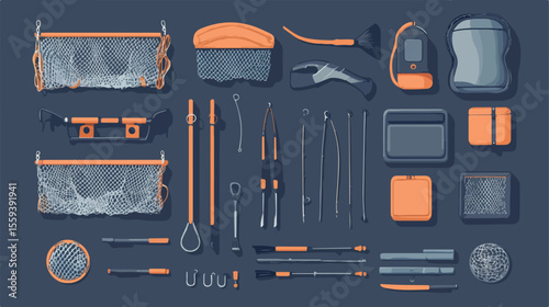 Flat Vector Illustration of Fishing Net Equipment