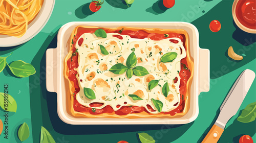 Delicious Lasagna Italian Food Flat Vector Illustration