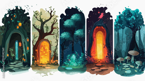 Enchanted Forest Icons Vector Illustration