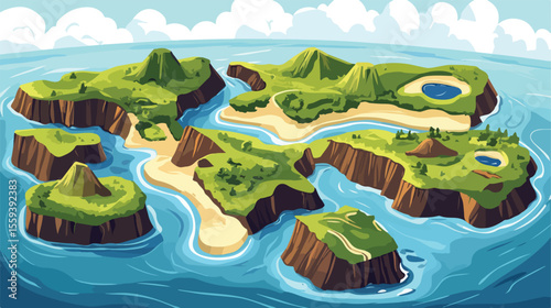 Flat Vector Illustration of Five Island Terrains
