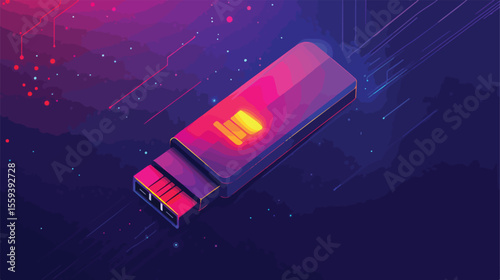 Flash Drive Technology Icon Flat Vector Illustration