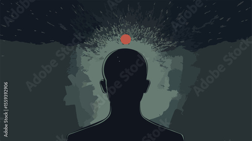 Flat Vector Illustration of Depressed Person with Mental Disease