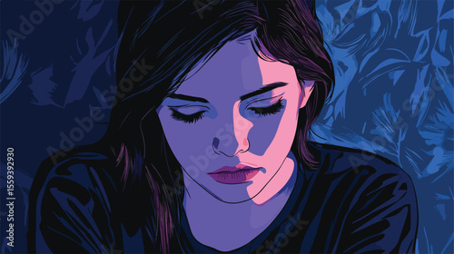 Sad Young Woman Flat Vector Illustration