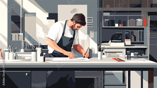 Professional Artist Creating Artwork in Flat Vector Style