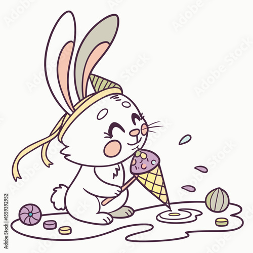 Mischievous expression on a Bunny in a Birthday theme, with splashing in puddles – Candy Shop vector art