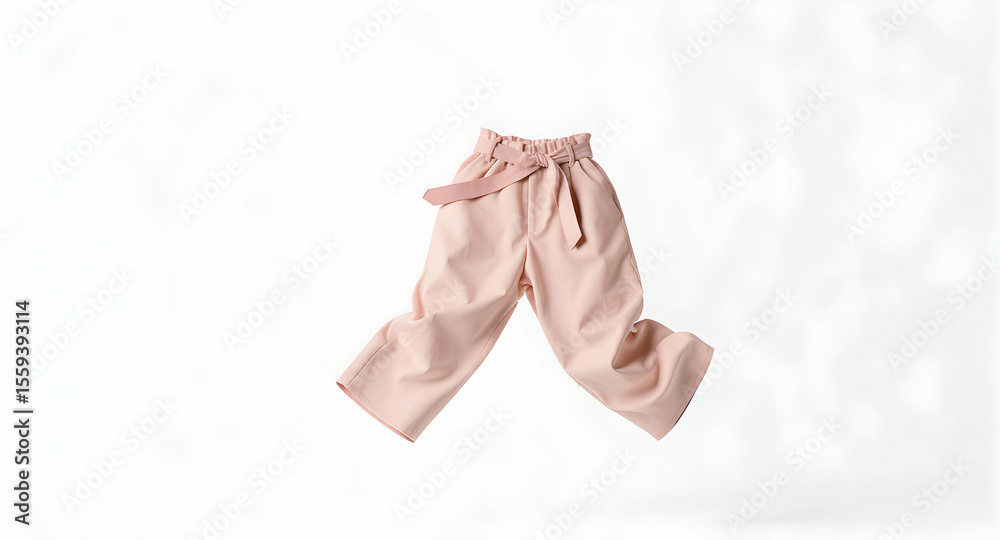 Fototapeta premium Pink Childrens Pants with Bow Tie Detail in Soft Fabric on White Background