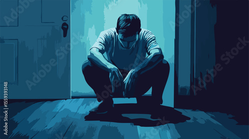 Flat Vector Illustration of a Desperate Man with Depression