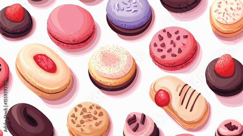 Delicious Dessert Cake and Macaroons Flat Vector Illustration