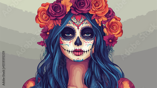Day of the Dead Card Flat Vector Illustration