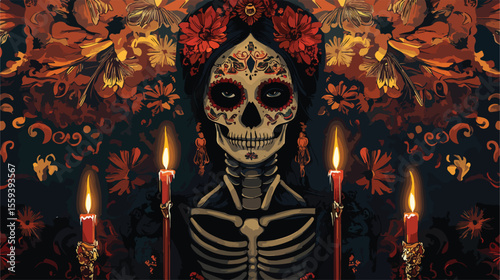 Day of the Dead Portrait with Candles Flat Version