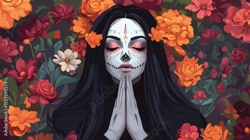 Day of the Dead Portrait with Floral Frame