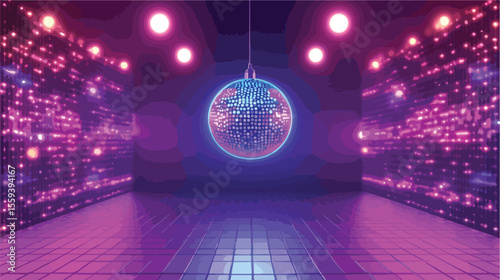 Neon Disco Ball Birthday Celebration Flat Vector Illustration