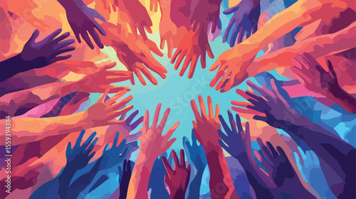 Worldwide Diversity Concept with Hands Around Globe - Flat Vector Illustration