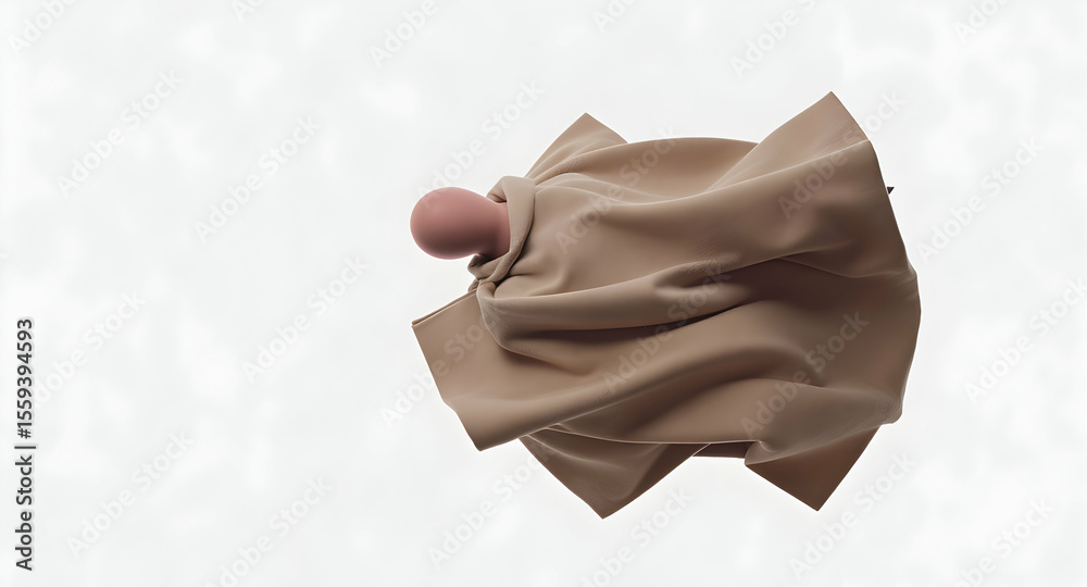 Naklejka premium Abstract Nude Figure Wrapped in Beige Fabric Suspended in Air