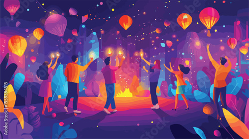 Diwali Festival Light Lettering Vector Illustration