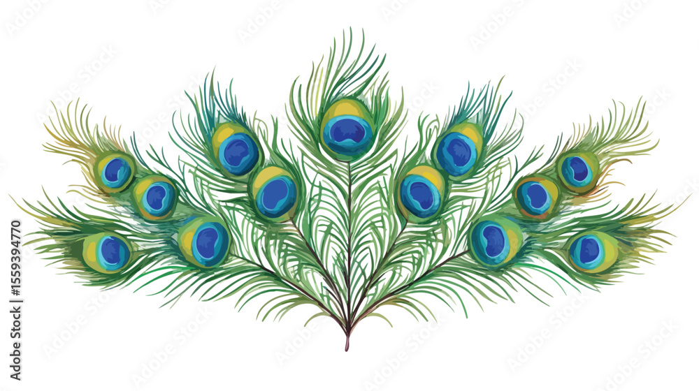 Fototapeta premium Exquisite Flute with Colorful Peacock Feathers Flat Vector Illustration