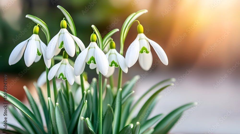 Fototapeta premium Beautiful Snowdrop Flowers Blooming in Spring Sunlight