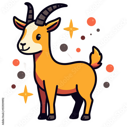 Cartoon Capricorn zodiac sign illustration with stars and cosmic elements
