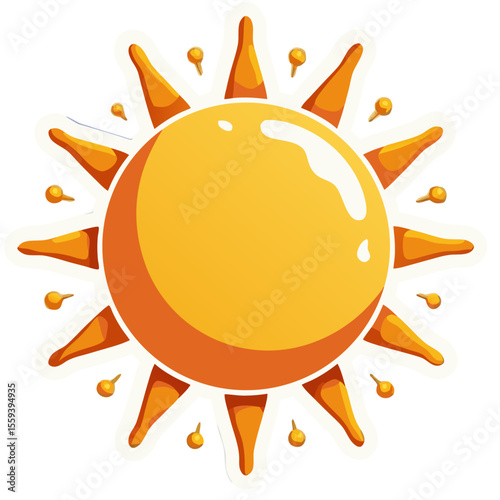 Cartoon sun sticker illustration with rays and glow for summer fun design