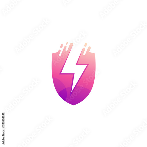 shield logo and a lightning bolt, logo of a great power