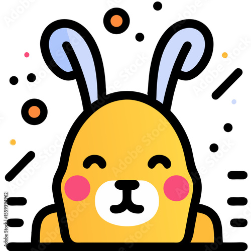 Cheerful vector illustration of a cute bunny character with confetti design