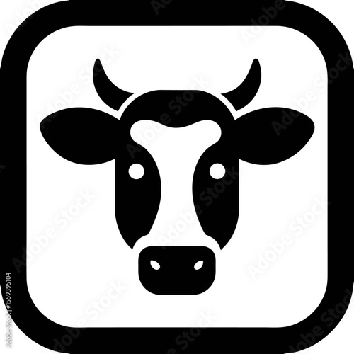 Stylized cow head within a rounded square border for farm themes