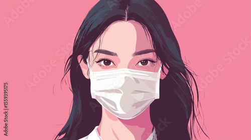 Professional Female Doctor Wearing Face Mask Flat Vector Illustration