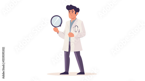 Doctor with Magnifying Glass Character Vector Illustration