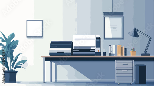 Professional documents printer and office supply flat vector illustration