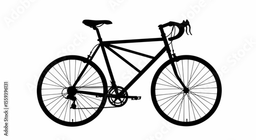 This high-quality EPS vector graphic features a minimalist black bicycle silhouette with spoked wheels, triangular frame, drop handlebars, and pedals, emphasizing cycling, transportation, 